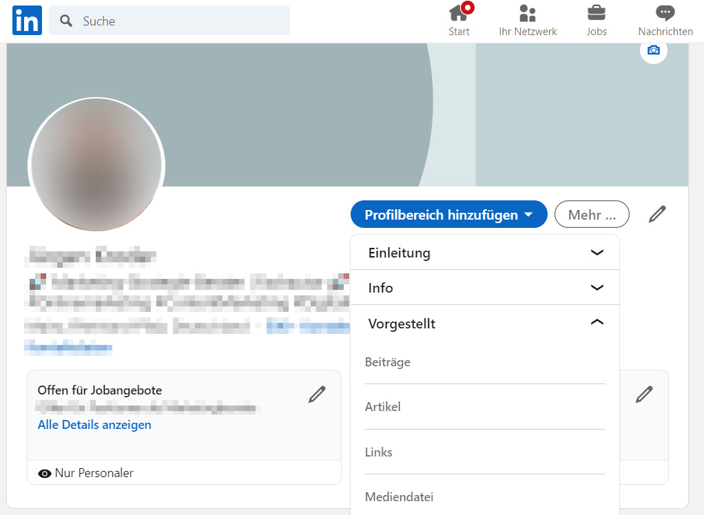 Profilseite eines LinkedIn Profils