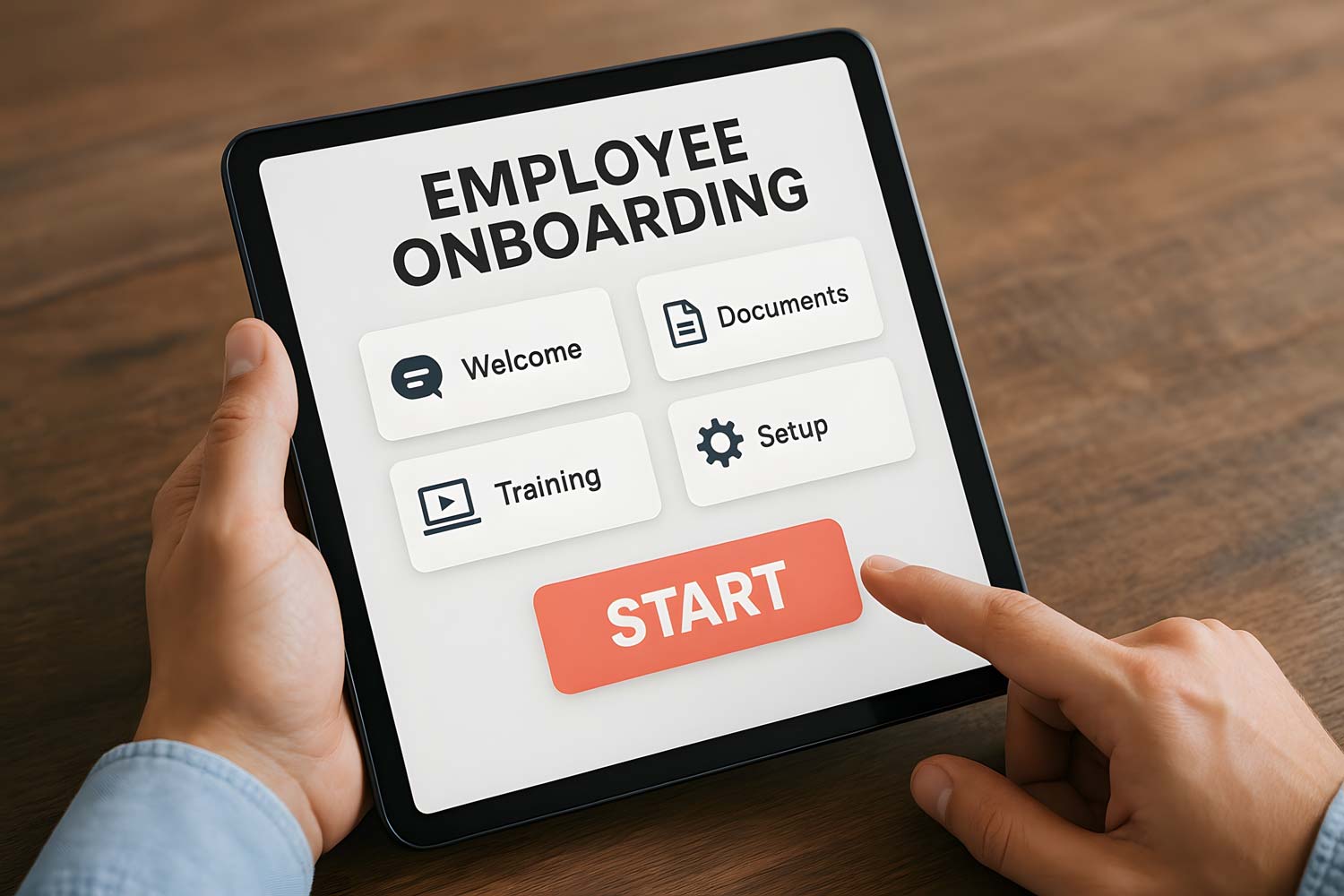 Tablet auf dem ein Onboarding gestartet werden kann